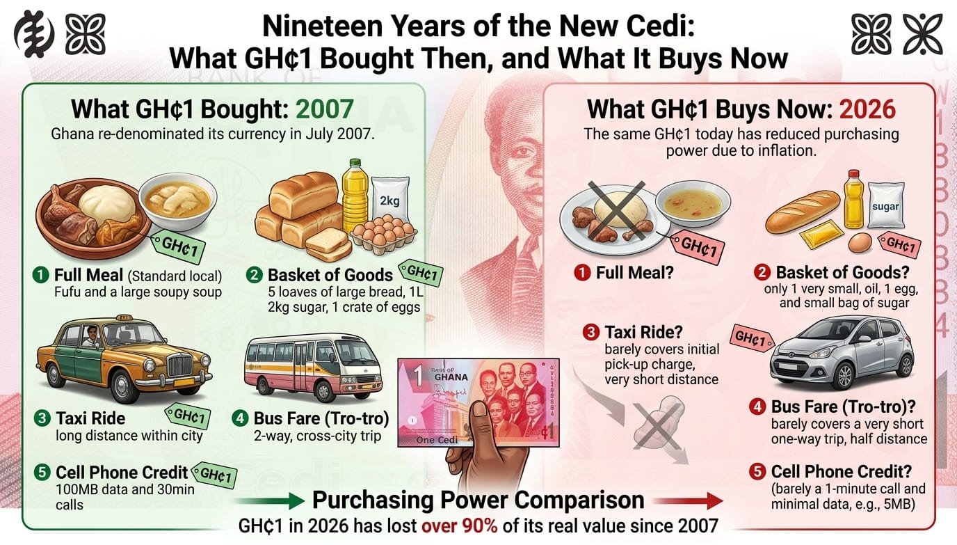 Nineteen Years of the New Cedi: What GH¢1 Bought Then, and What It Buys Now